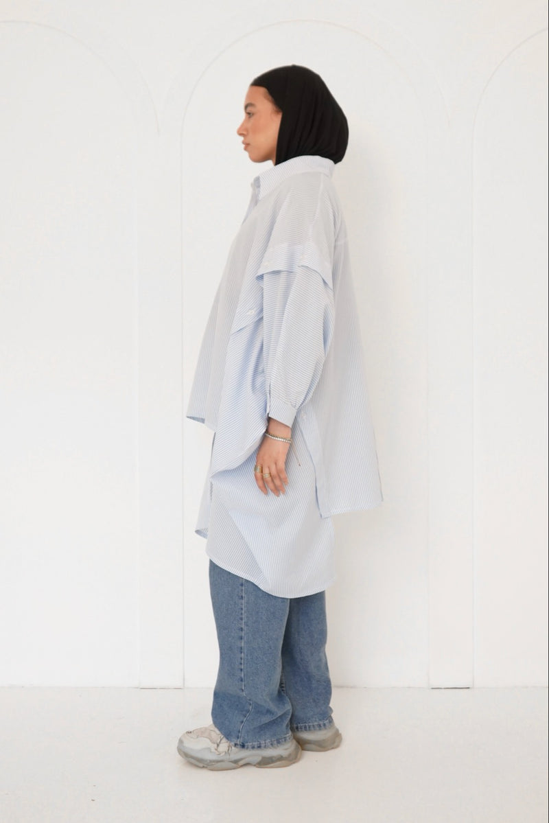 Blue Asymmetry Striped Shirt