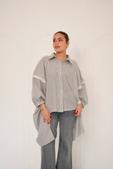 Grey Asymmetry Striped Shirt