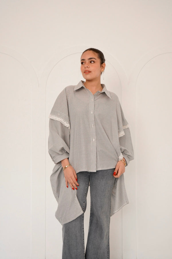 Grey Asymmetry Striped Shirt