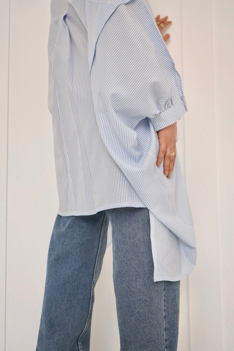 Blue Asymmetry Striped Shirt