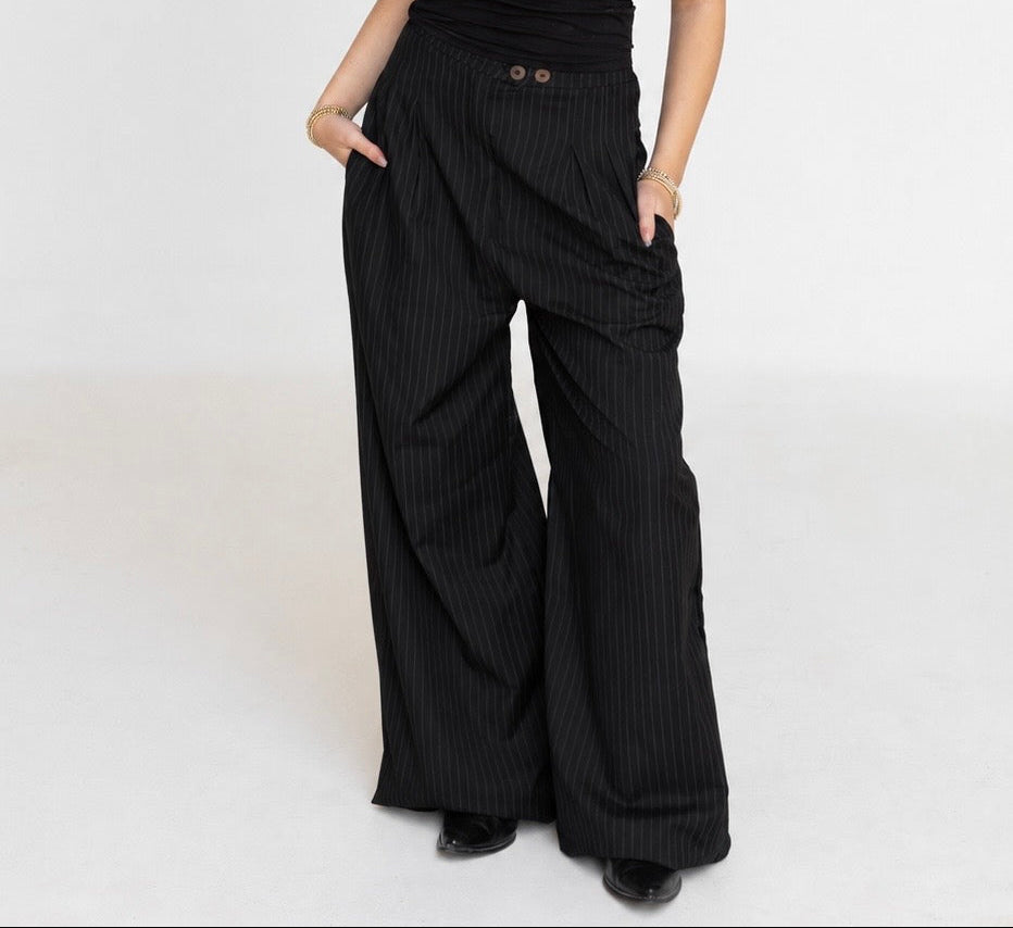 Black Pinstriped Tailored Pants