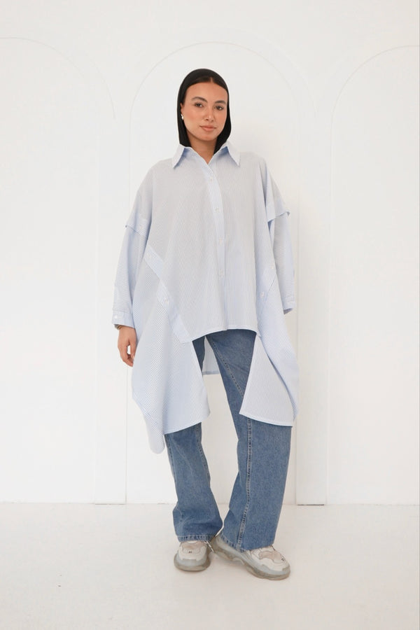 Blue Asymmetry Striped Shirt
