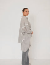 Grey Asymmetry Striped Shirt