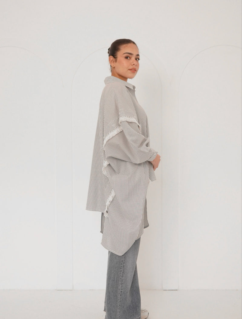 Grey Asymmetry Striped Shirt