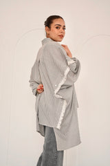Grey Asymmetry Striped Shirt