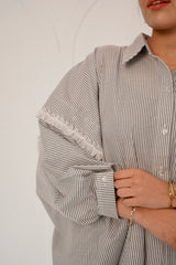 Grey Asymmetry Striped Shirt