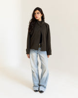 Deep Olive Funnel Neck Jacket