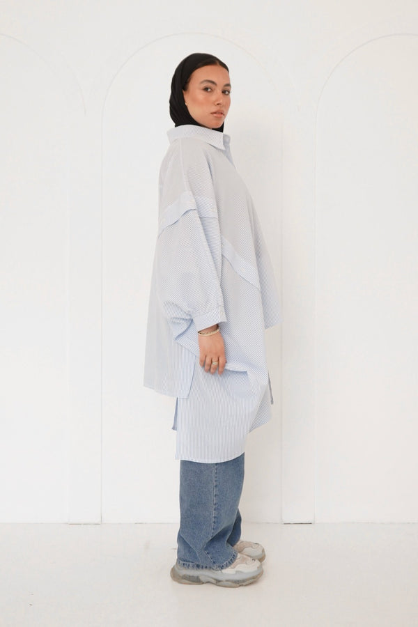 Blue Asymmetry Striped Shirt