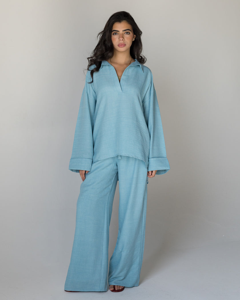 THE Mist-Blue Linen Set