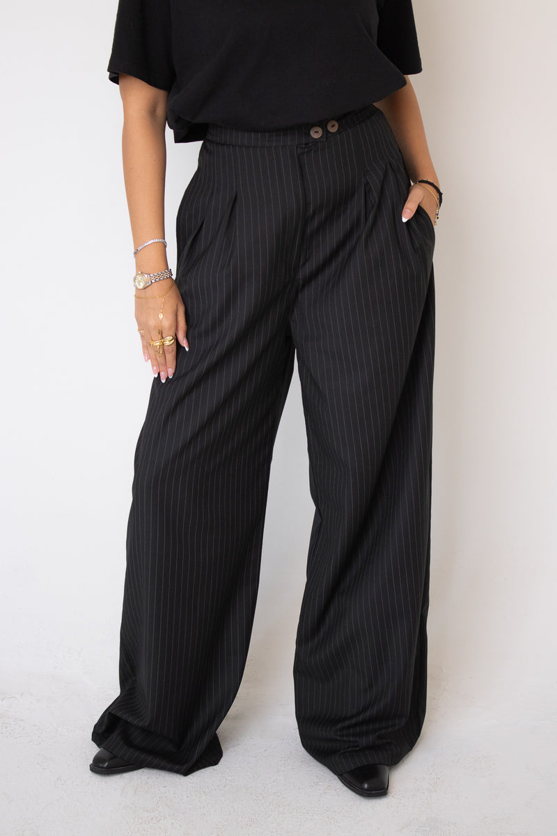 pinstriped tailored pants