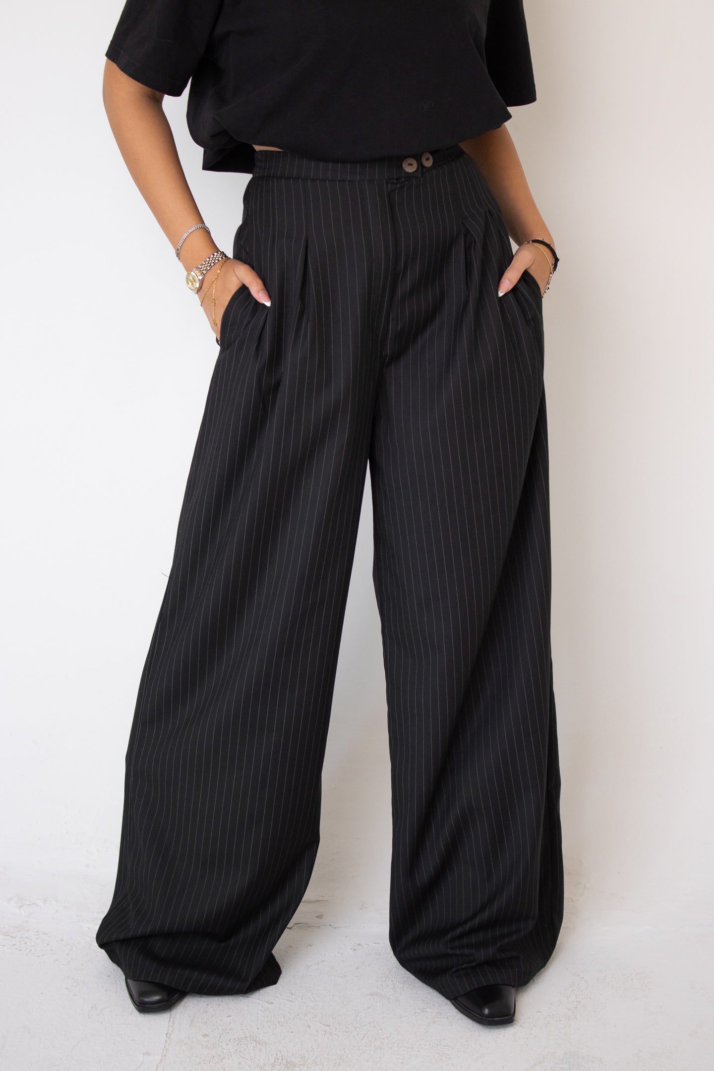 Black Pinstriped Tailored Pants