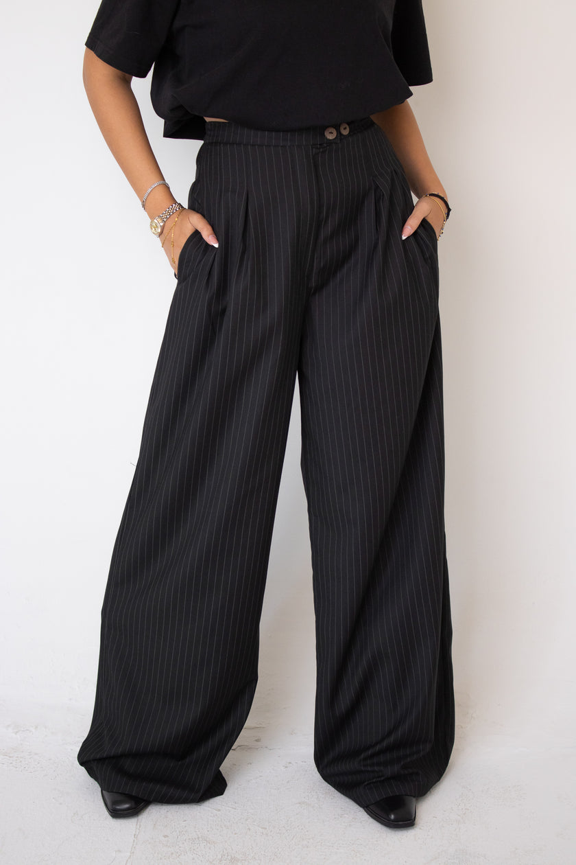 Black Pinstriped Tailored Pants