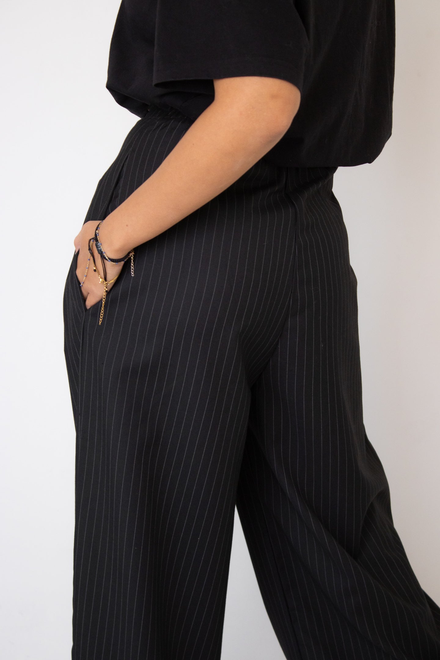 Black Pinstriped Tailored Pants